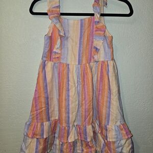 btween Multicolor Striped Kids Dress With Ruffles.
